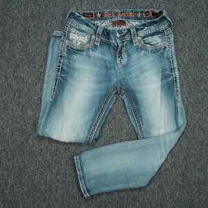Rock‎ Revival Jeans Womens 27 Blue Vien Easy Crop Embroidered Light Wash 29x25